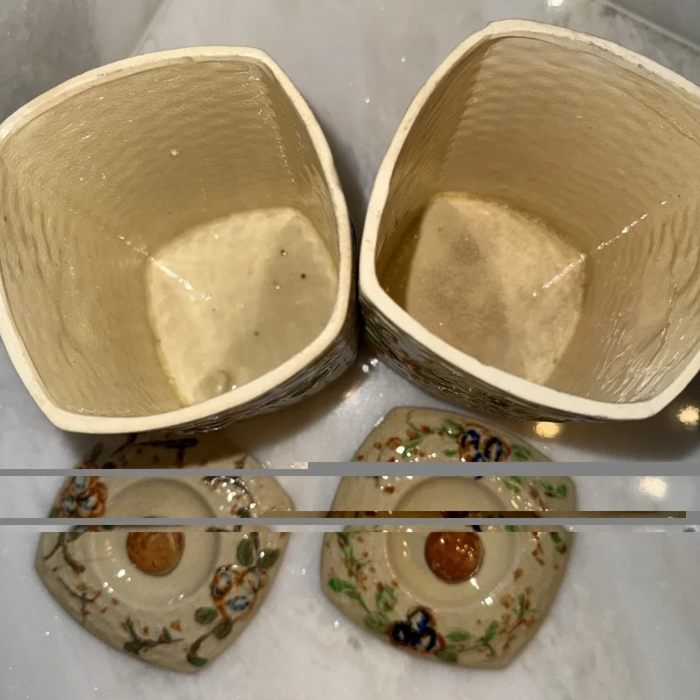 Vintage‎ Flour And Sugar Canisters Country Kitchen Basket Weave Lattice Floral